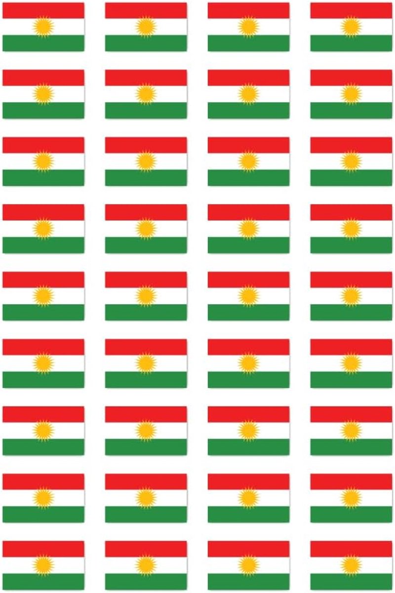SnelShoppen - Sticker Flag Kurdistan 25x15mm - 36 Stuks Waterproof en UV-bestendig voor Auto, Koffer, Laptop en Meer