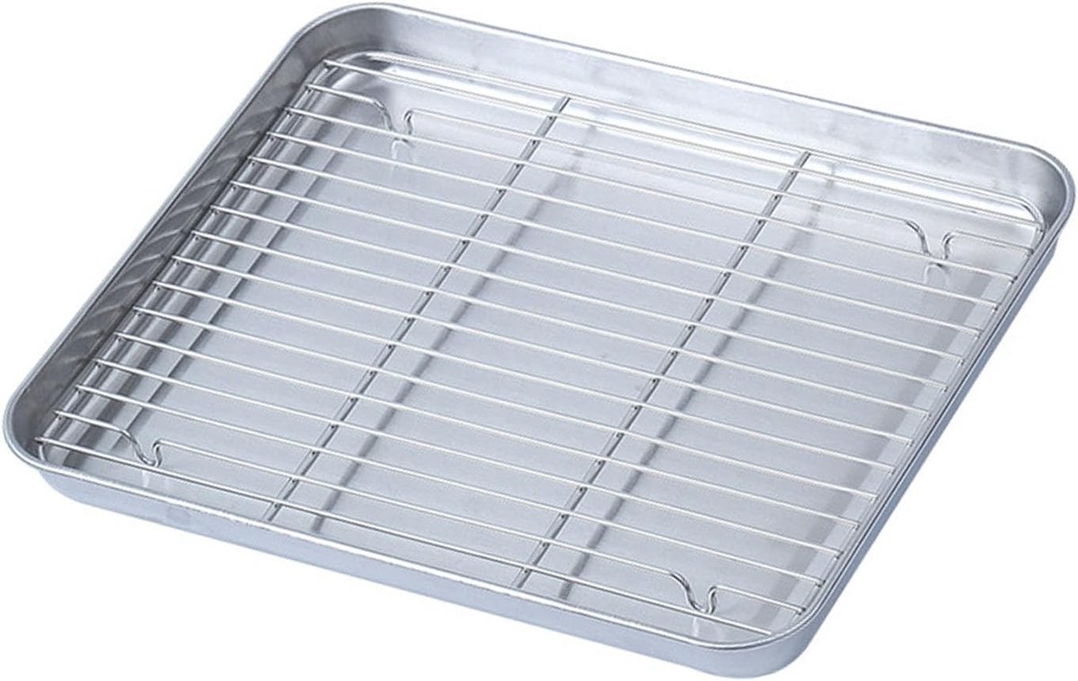 Roestvrijstalen Bakplaat Bakvorm met rek Gezond Bakken Met afdruiprek Medium Zilver