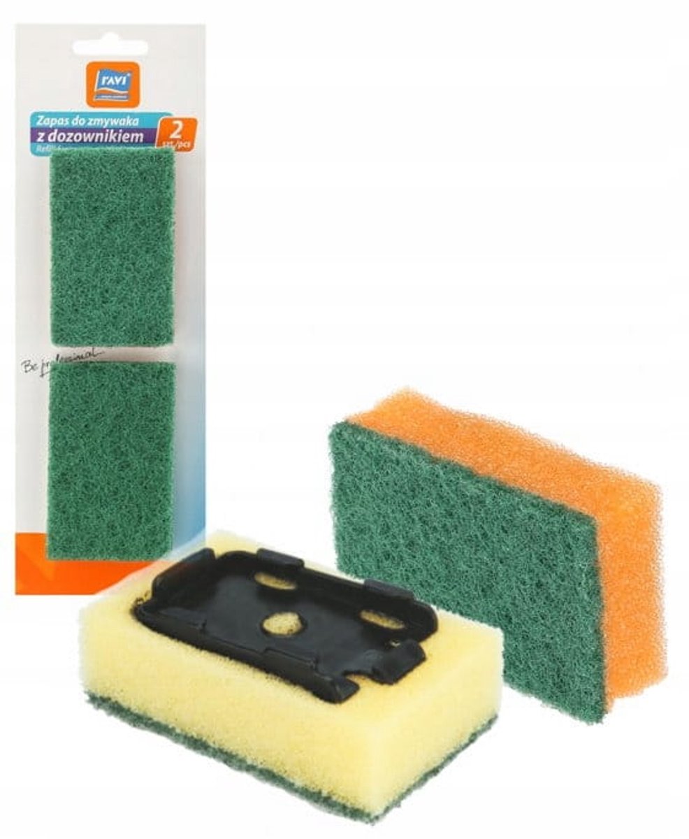 Ravi Serie - Vervangende Spons - Met Dispenser - 2 Stuks - Polyurethaan - Vliesstof