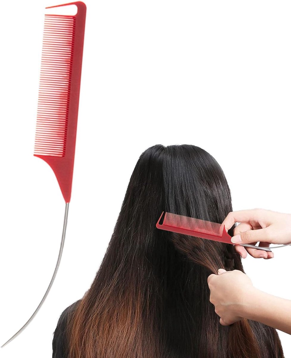 Staartkam Haarstyling - Plaggen Kam Backcombing - Volume Creëren - Antistatisch Koolstofvezel - 23 x 3 cm - Zwart