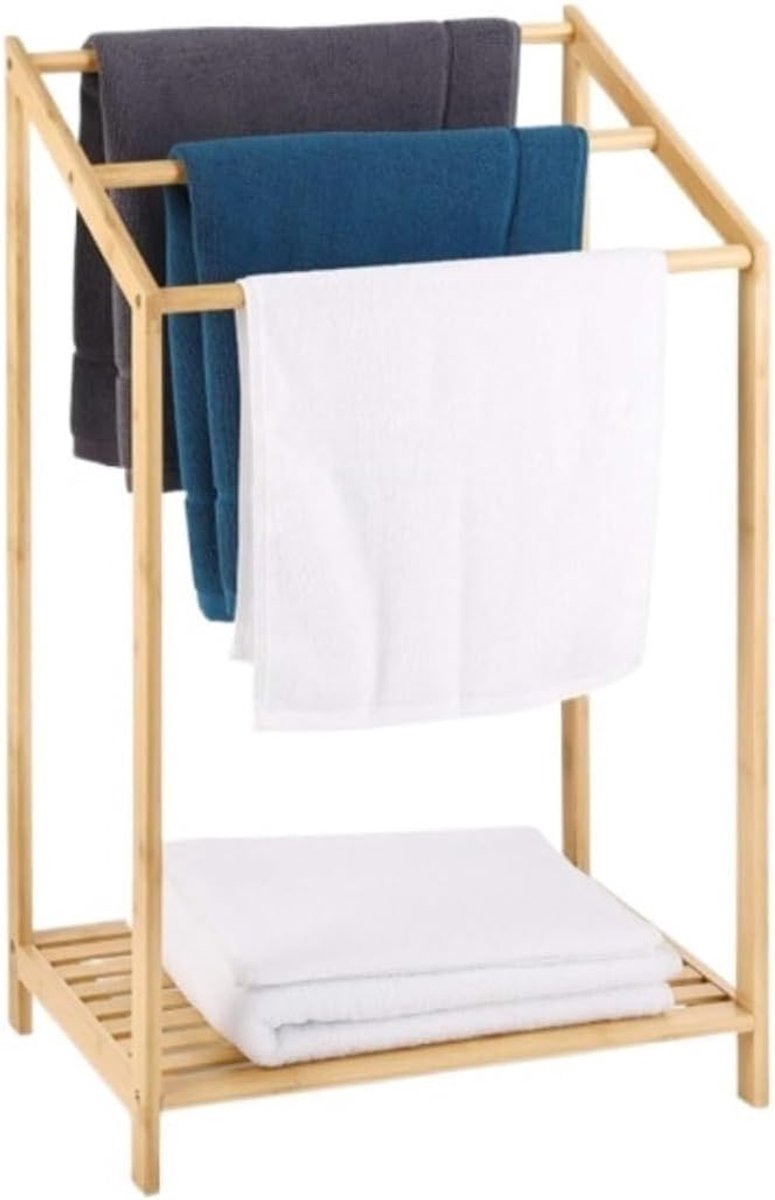Handdoekrek 3 Lagen - Droogrek Staand - Badkamer Organisatie - Met Opbergplank - 51x31x86 cm - Natuurlijk Bamboe