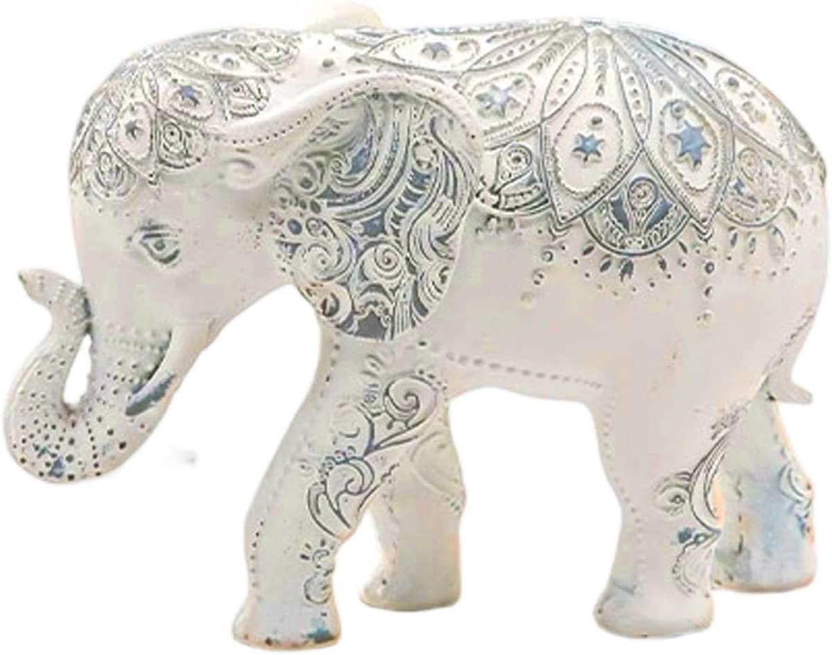 Hars Olifant Beeldje - Decoratief beeld - Huis Decoratie - Handgepolijste afwerking - 25x15x18 cm - Blauw