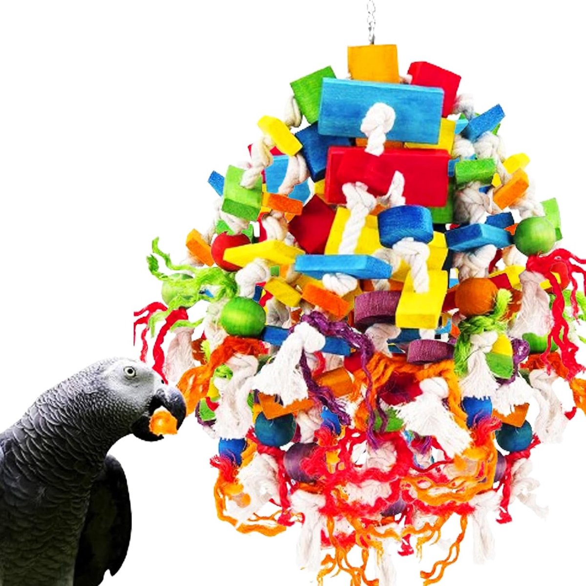 Groot Papegaai Speelgoed, Sterk Knabbelen Houten Blokken Papegaai Kooi Beet Speelgoed voor Grote Middelgrote Vogel Macaws Afrikaanse Grijs, 40-50 cm breed, 25 cm ras