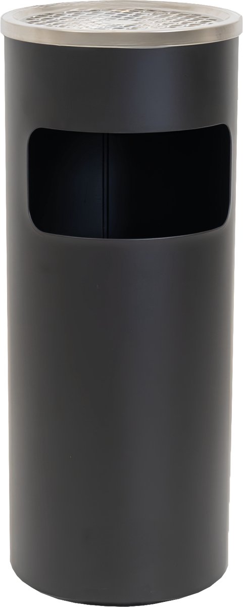 TRUTZHOLM Afvalbak met Asbak 30L Zwart - 2-in-1 Buitenafvalbak Metaal - Heavy Duty Staande Asbak Vuilnisbak Poedercoating
