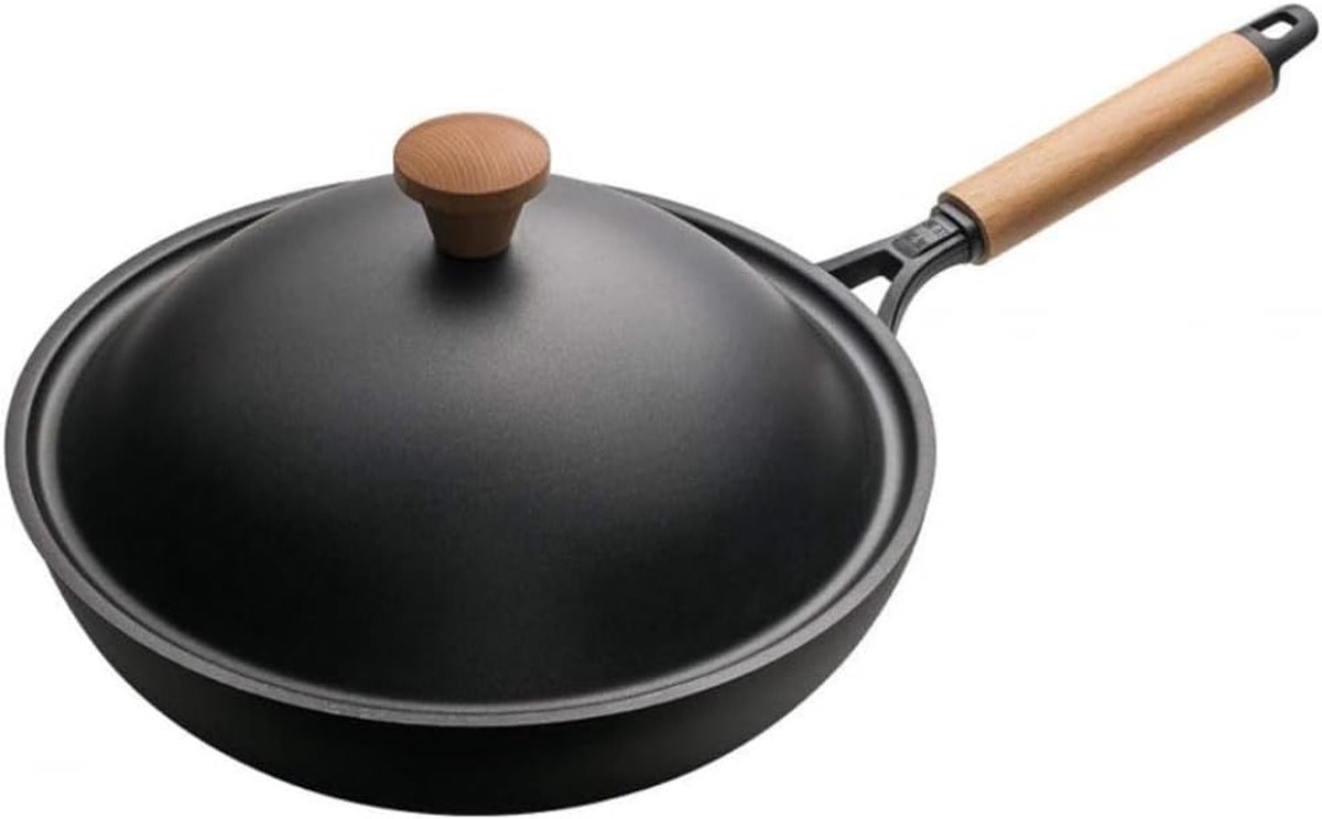 Gietijzeren Wok - Koekenpan - Lekkere Maaltijden - Anti-aanbaklaag - 30 cm Diameter - Zwart