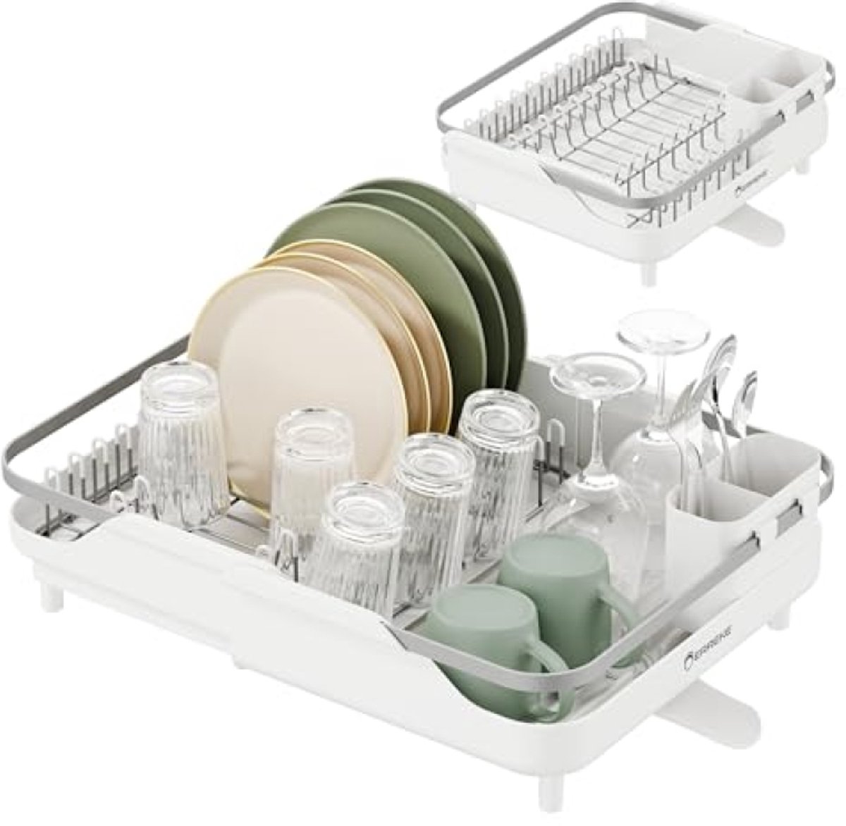 ModernStore Opvouwbaar Afdruiprek Uitschuifbaar 29-46 cm, Roestvrij Stalen Bordendroger met Afvoer naar Gootsteen, Groot Aanrecht Keuken, 46x35 cm Wit