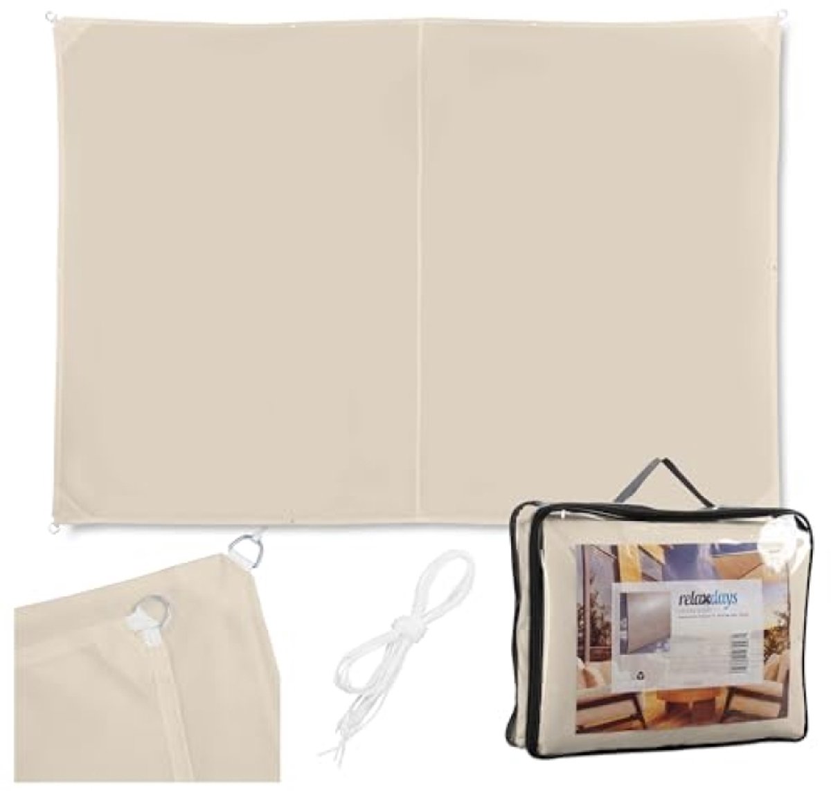 PromoHome schaduwdoek rechthoekig 2 x 3 m, waterafstotend, UV-bestendig met scheerlijnen voor terras, balkon, tuin, beige