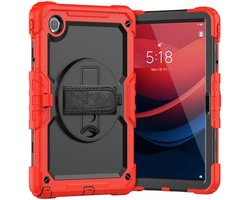 Hoes met ingebouwde Screenprotector Geschikt voor Lenovo Tab M11 / K11 | Inclusief 360° Draaibare Handriem en Schouderriem | Extreme bescherming | Ideaal voor zakelijk gebruik | Rood