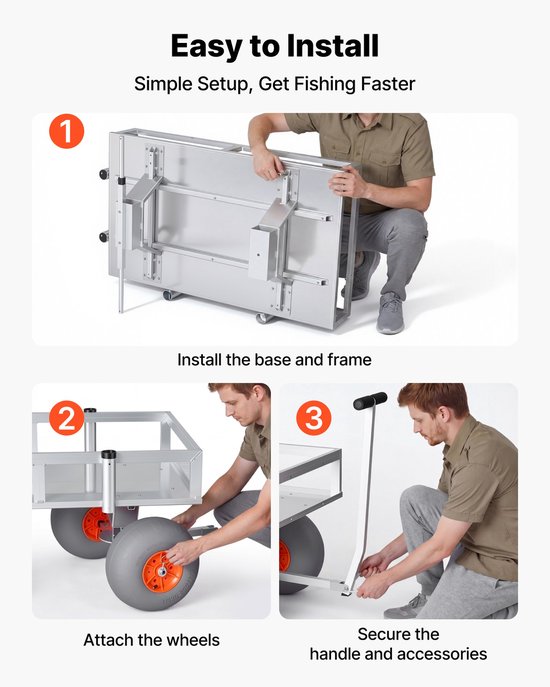 Opvouwbare viskar bolderkar - Strand transportkar - Draagvermogen 159 kg - 4 PU luchtbanden - Aluminium frame - 6 hengelhouders — afbeelding 5