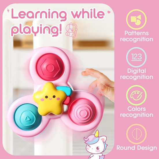COOAU - 3 Stuks Zuignap Spinner Speelgoed voor Baby - Eenhoorn Ster Wolk Zintuiglijk Fidget Speelgoed - Vroegopvoedend Bad en Raam Speelgoed voor Peuters 1-3 Jaar van Cooau — afbeelding 4