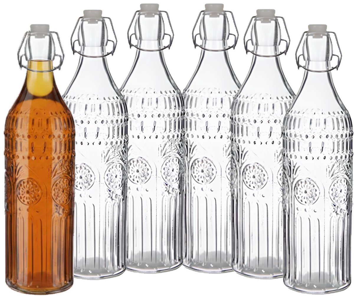 Alessandro Beugelflessen / weckflessen Hawaii - glas - 6x stuks - luchtdicht - 1 liter - waterfles - sierlijk motief