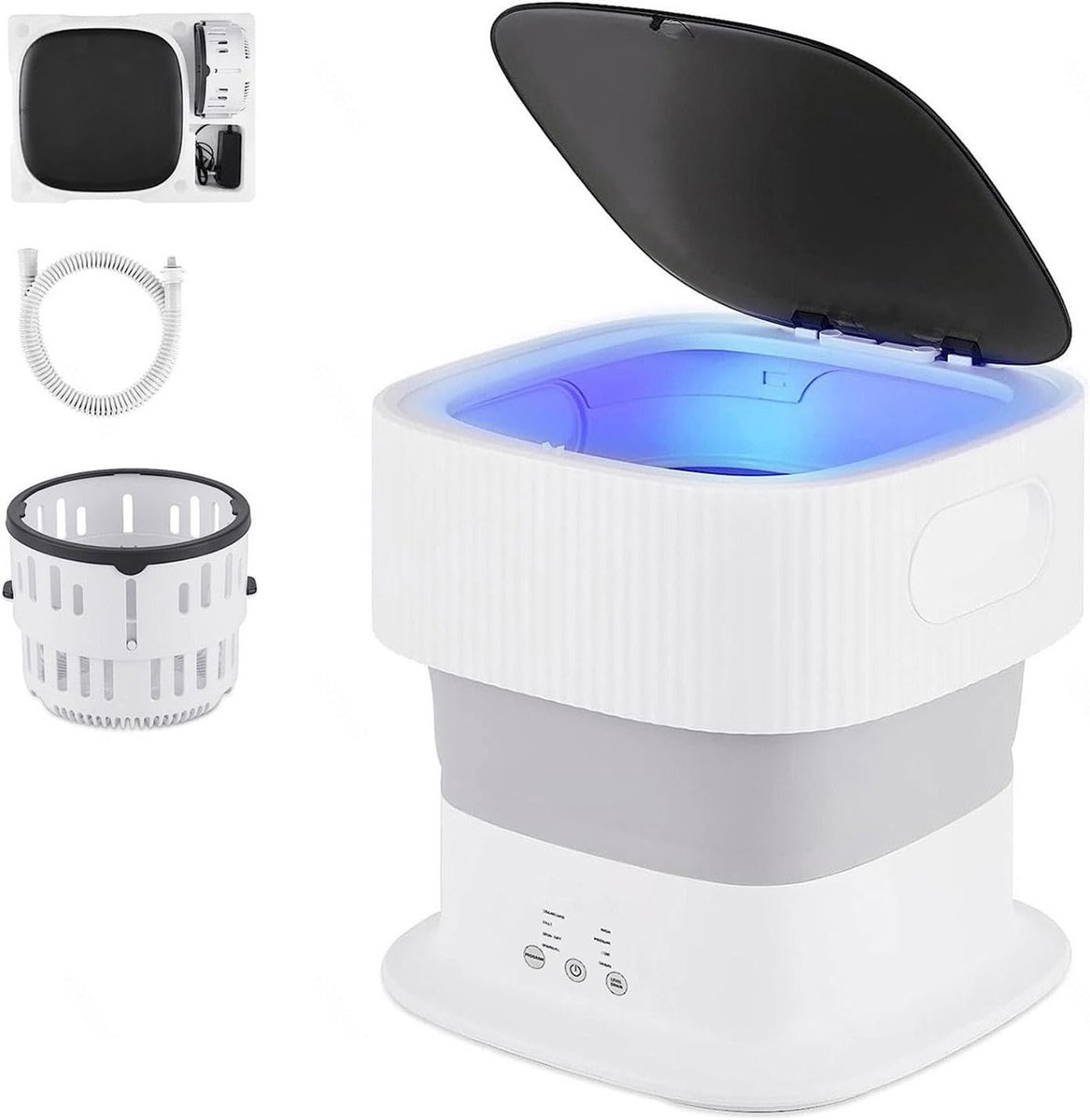 Draagbare Wasmachine Mini Wasmachine Opvouwbaar Ondergoed Wassen Met Blauw Licht 9L Capaciteit Wit