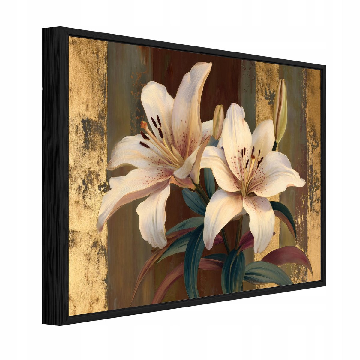 WALLARENA Schilderij op canvas in zwarte lijst - 120x80 cm - vintage bloemen - wanddecoratie woonkamer en slaapkamer Veelkleurig