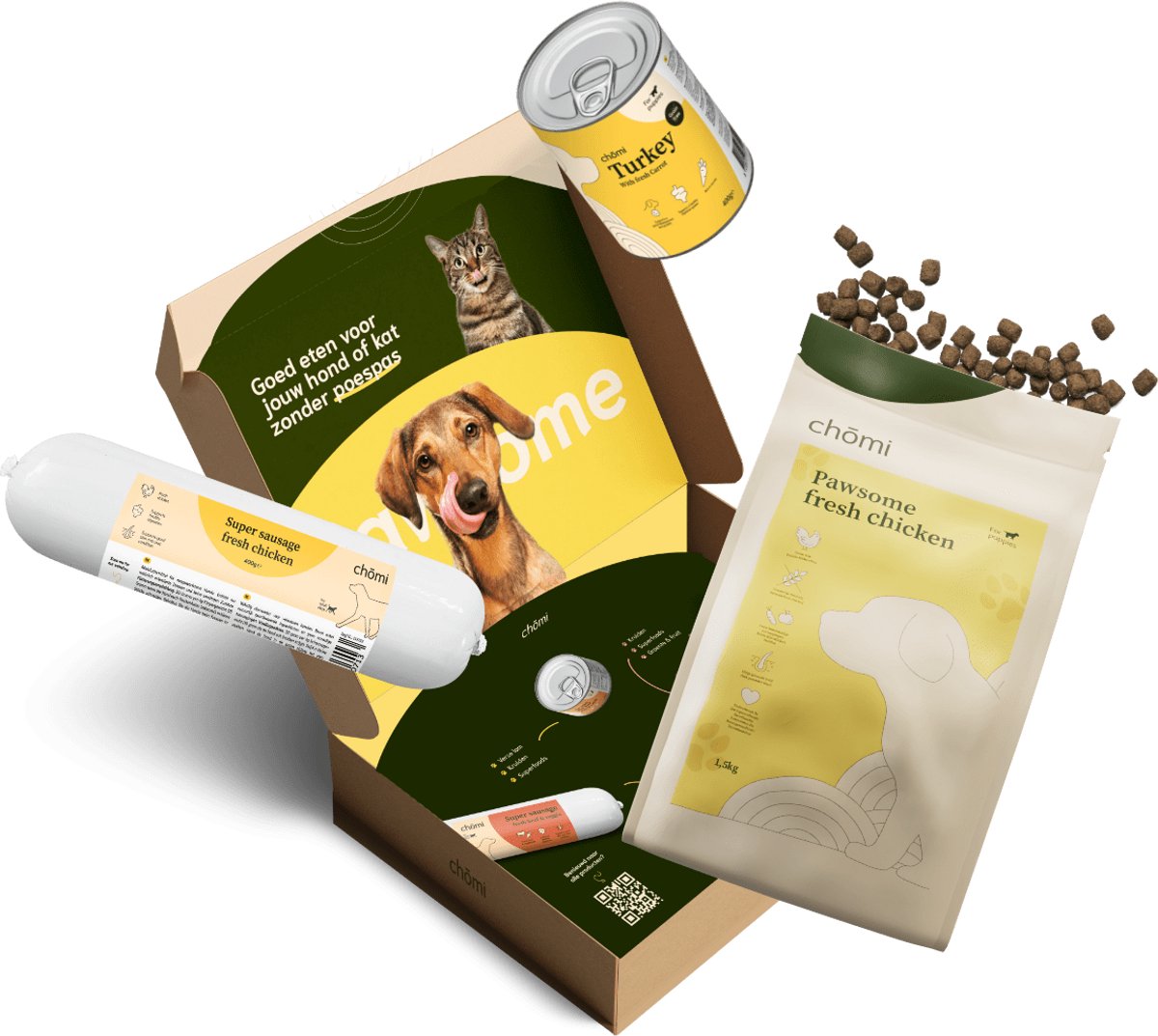 Chōmi Chomi Pets - Puppy proefpakket - 1,5 kilo verse kip brokken - natvoer chomi pure welpen