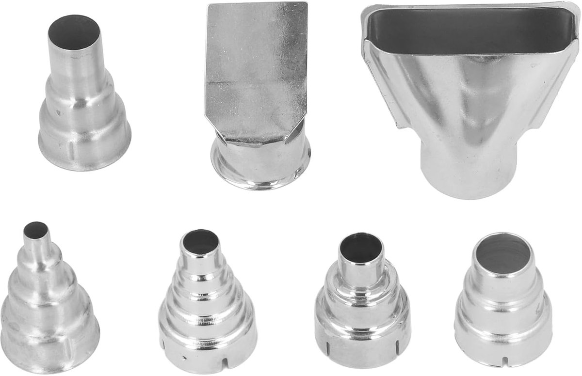 Heteluchtpistool Nozzle Set - Mondstukken Hittepistool - Pijp Lassen PVC - 7 Verschillende Vormen - 35mm Diameter - Zilverkleurig