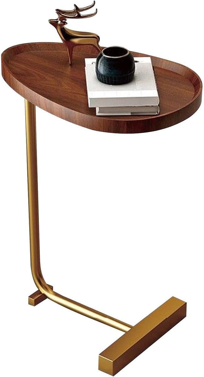 Verplaatsbare Bijzettafel-Bedtafel-Nachtkastje-Banktafel-Sidetable-Kleine Tafel voor Woonkamer en Slaapkamer-Opbergtafel-Metaal en Hout-Walnootkleur-45x30x60 cm