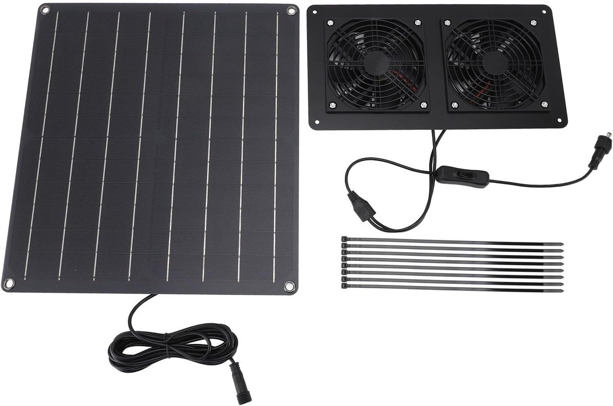 Zonneventilator Set - Afzuigventilator Zonnepaneel - Luchtcirculatie Optimaliseren - Autom
