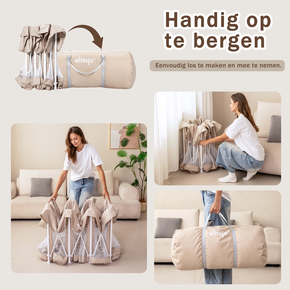 Elissio® - Grondbox Baby - Inklapbare Speelbox met Dubbelzijdige Speelmat & 50 Ballen - Kruipbox - Kinderbox - Playpen Baby - 180x120 CM - Beige – foto 4