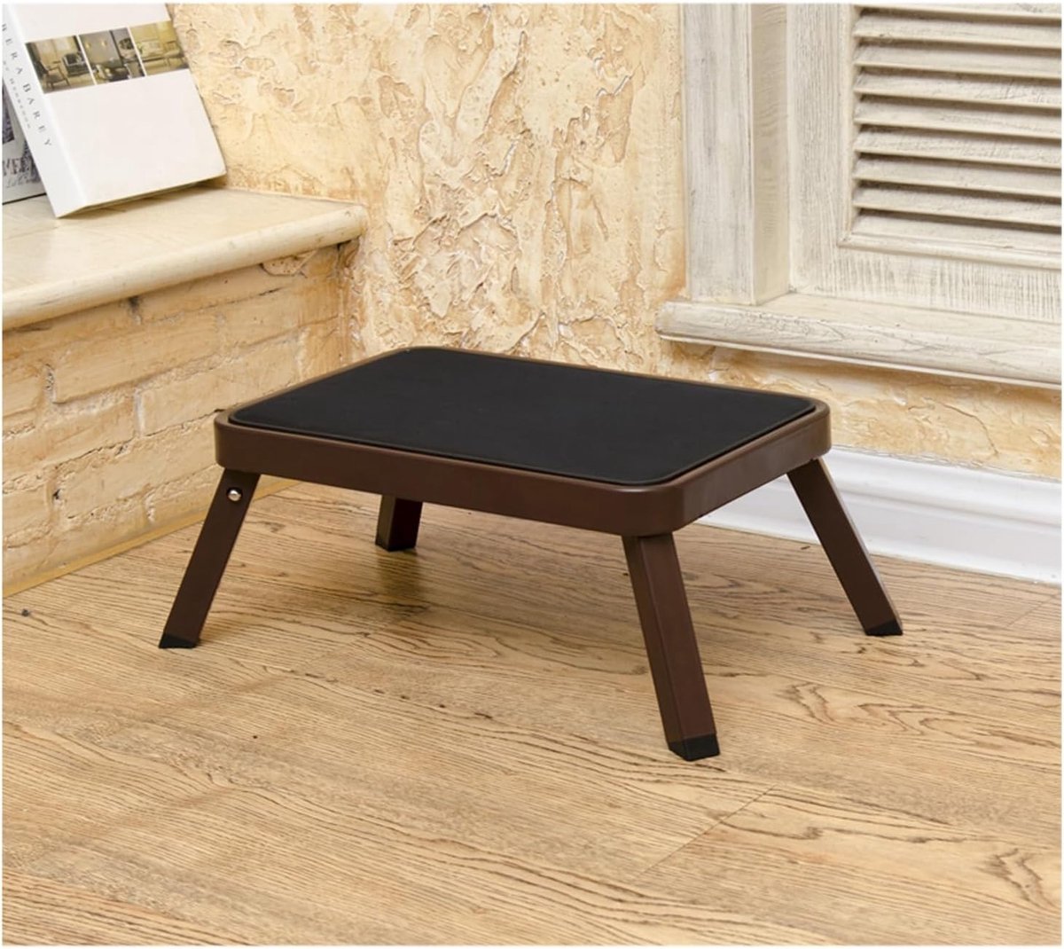 Opstapje - Voetenbankje Krukje - Veilig Hoge Plekken - Antislip Metalen Frame - 38x26x18 cm - Bruin