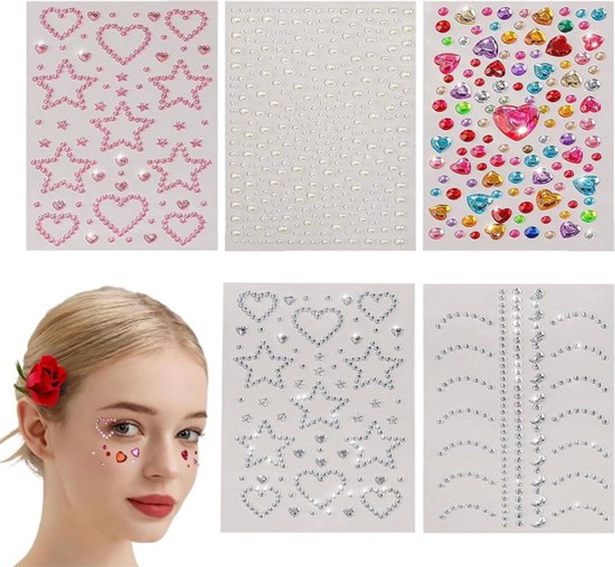 Allecto Plus - Zelfklevende edelsteenstickers met strass en parels voor het gezicht