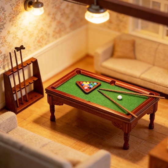 Miniatuur Biljart Tafel - Poppenhuis Decoratie - Poppenhuis Meubels - Houten Constructie - 12x12x5 cm - Niet gespecificeerd — afbeelding 4