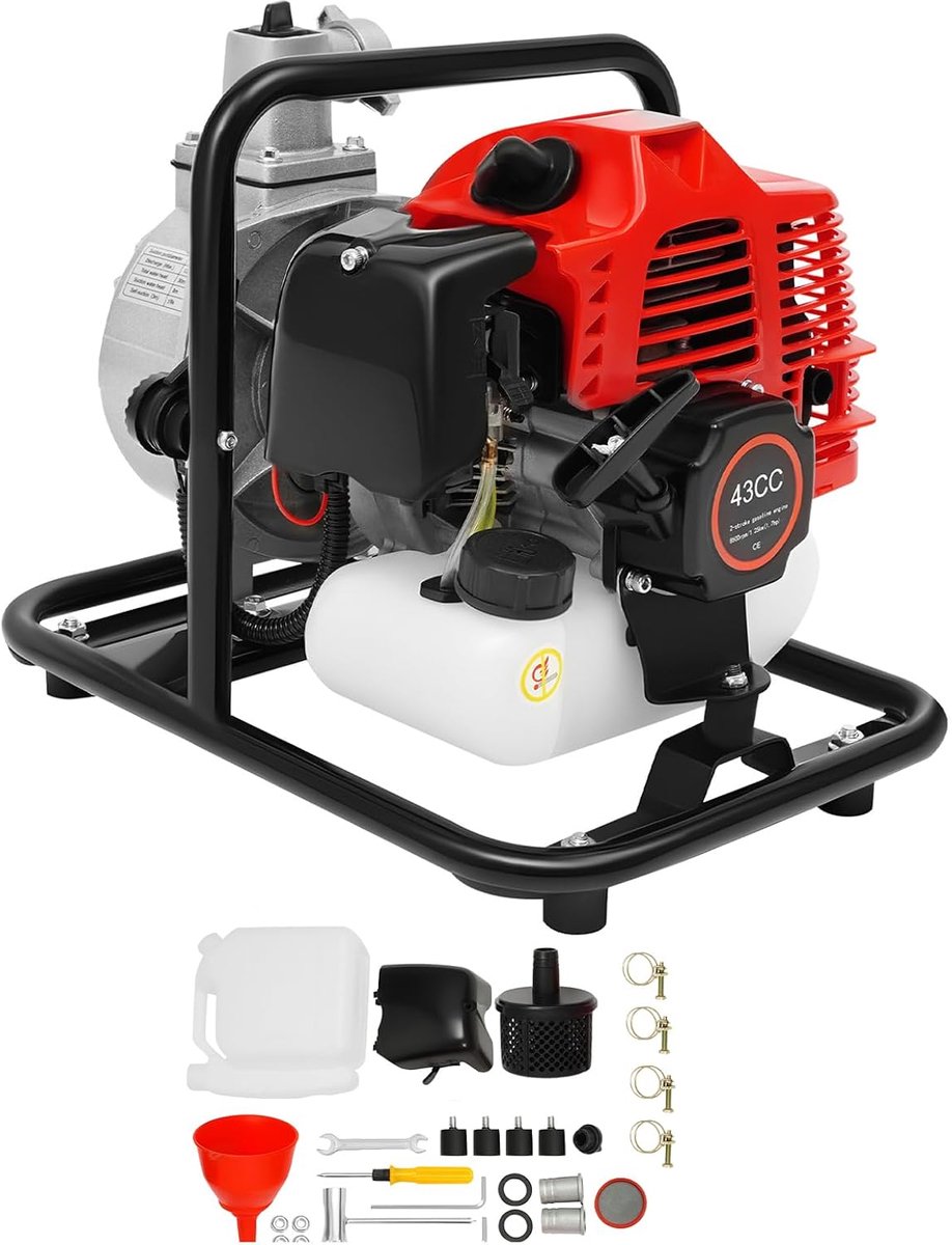 Benzine Waterpomp - Motorpomp Tuinpomp - Efficiënte Drainage - Krachtige 2-takt motor - 30 meter opvoerhoogte - Zilver