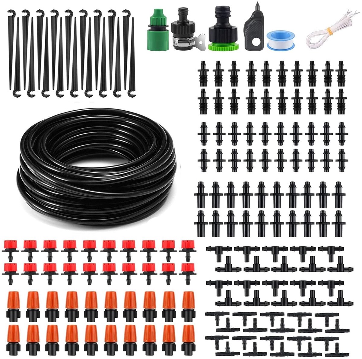 Druppelsysteem Kit - Tuinbewatering - Planten Verzorgen - Efficiënt Watergebruik - 165 Meter Slang - Zwart