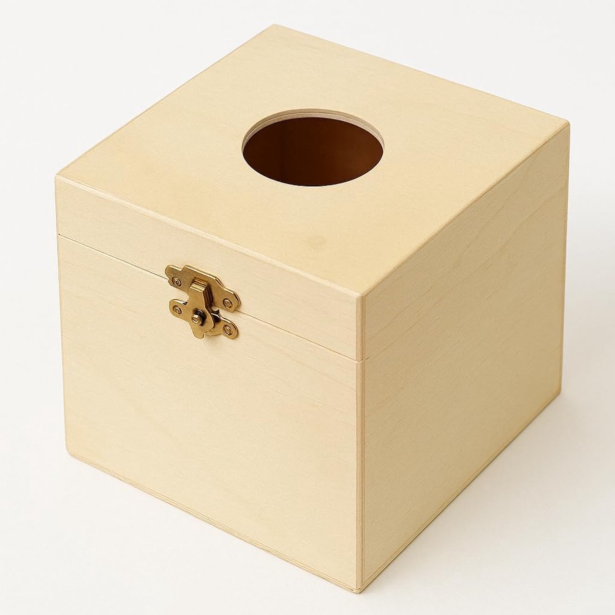 Houten Wattenbox - Knutselbox - Decoreren en Knutselen - Overschilderbaar Hout - 13x13x12 cm - Natuurlijk