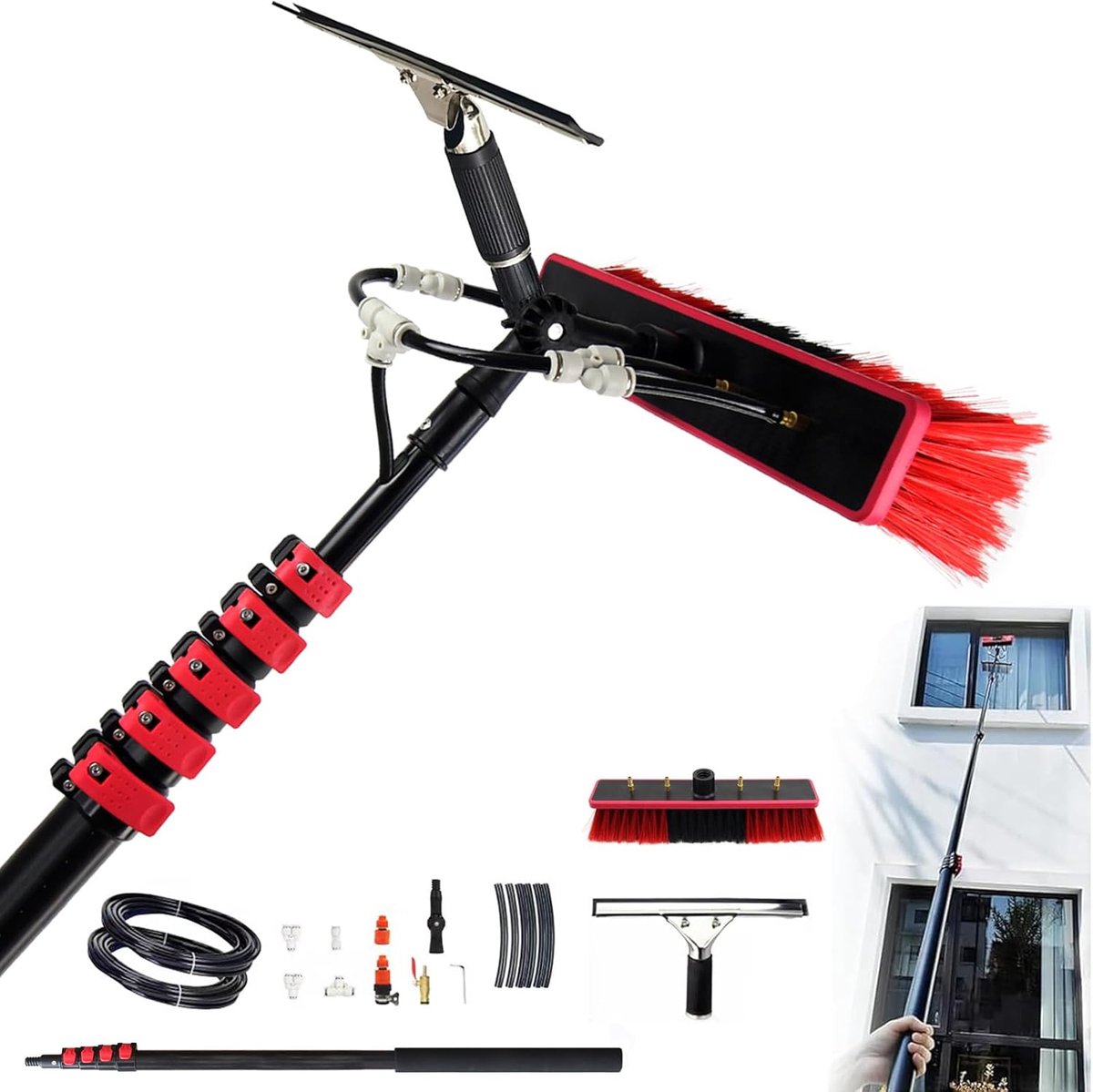 Telescopische Raamwisser - Raamtrekker Stang - Ramen Schoonmaken - Met Watertoevoer - Tot 108 m - Zilver