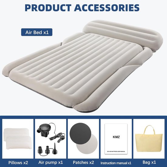 Opblaasbaar matras - Kampeerbed SUV - Reizen en kamperen - Dubbel gevlokt comfort - 192 x 125 cm - Grijs — afbeelding 4