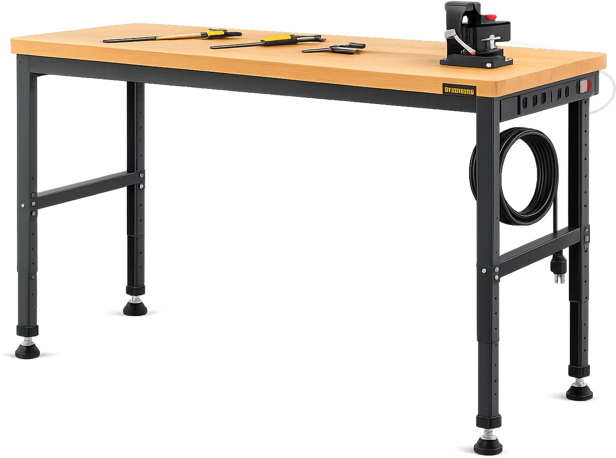 Bruinsma INEX werkbank - werktafel - workmate - werkbanken - Werkbank Hoogte Verstelbaar - 122Lx51Bx72/97H CM - Hardhouten Blad