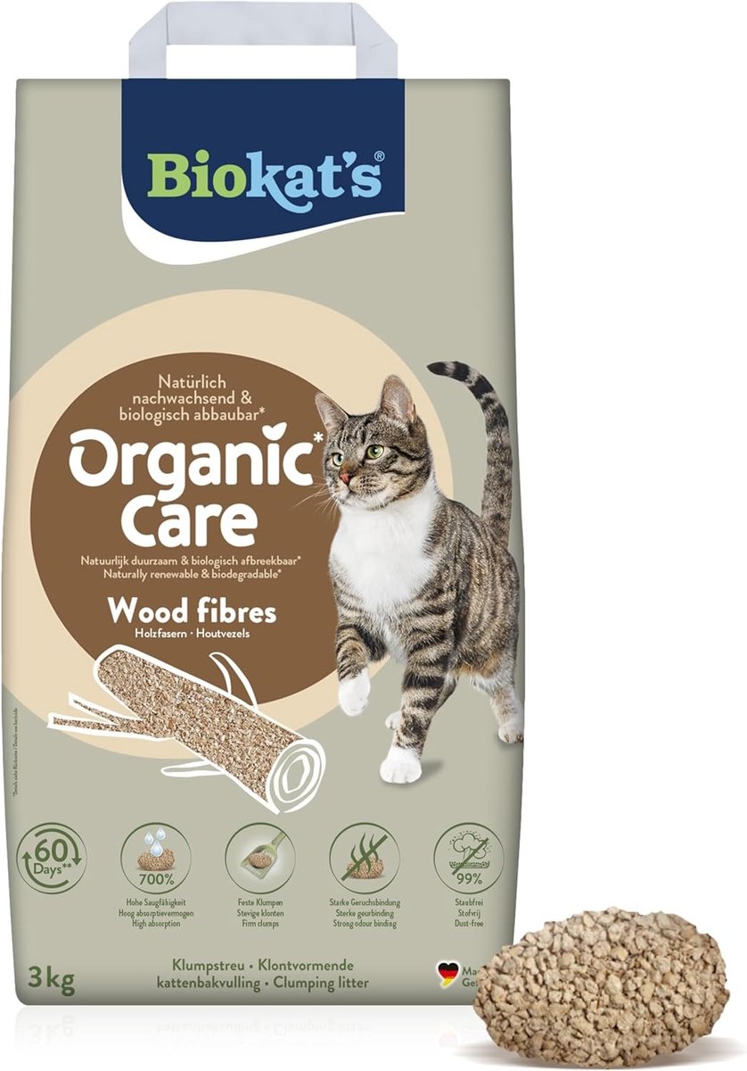 Kattenbakvulling - Houtvezels - Fijn klonterend - Biologisch afbreekbaar - Voor Katten