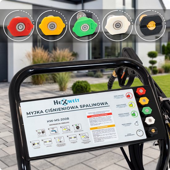 HW-MS-200B Benzine Hogedrukreiniger 200 Bar 13 PK - 12,6 L/min - 10 m Slang - 5 Sproeikoppen — afbeelding 5
