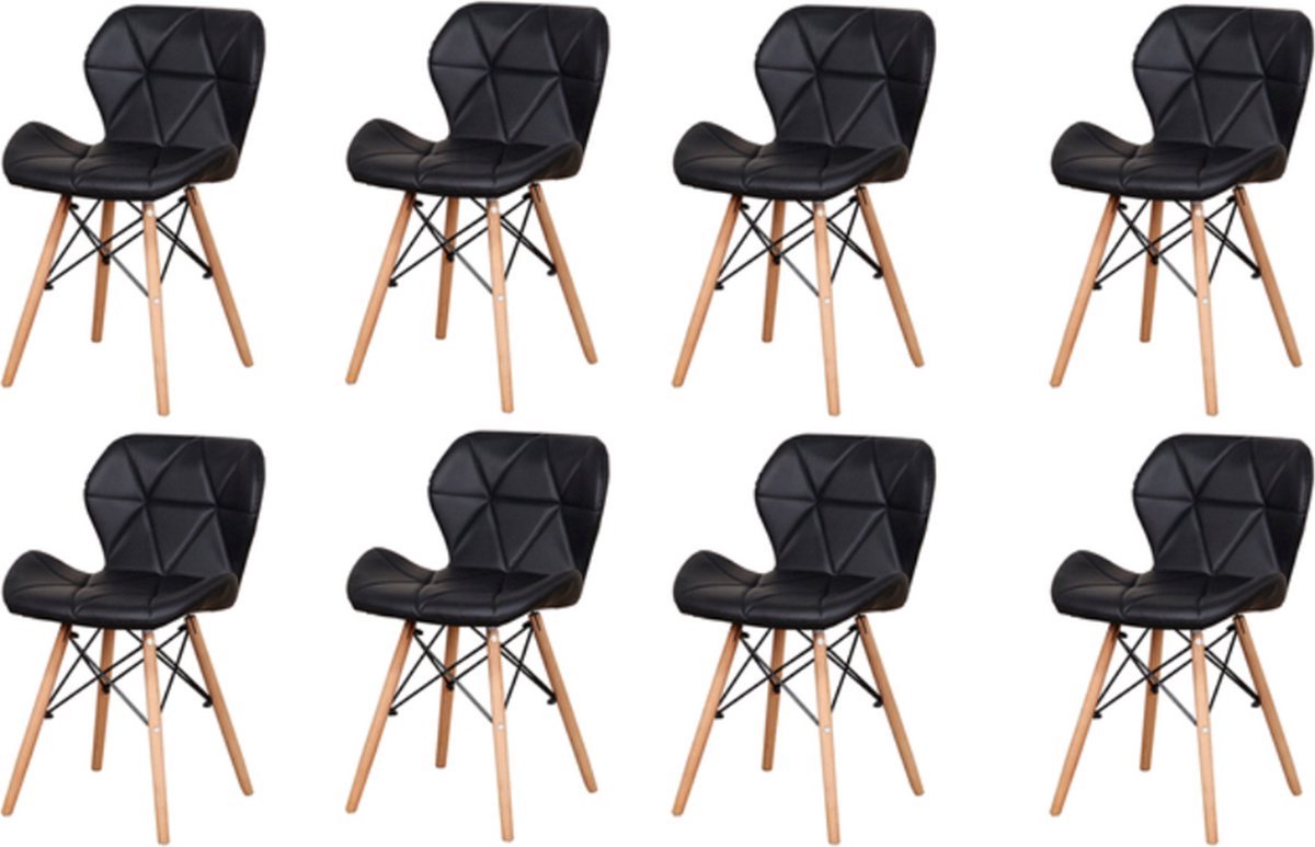 Eetkamerstoelen Set 38cm Zwart - Set van 8, Woonkamerstoelen en Keukenstoelen - Voor Eetkamer, Keuken en Woonkamer