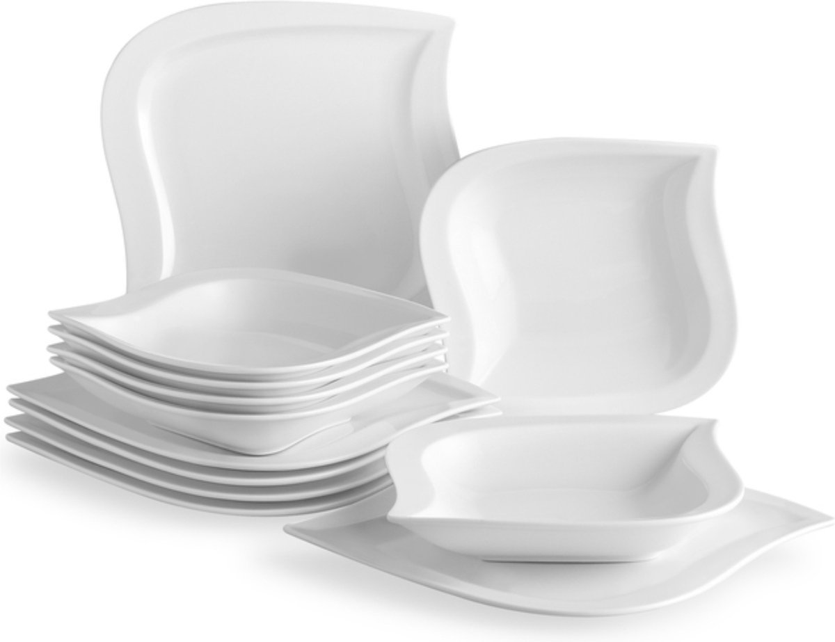 Serviesset 6 Persoons Wit - Luxe, Porselein en 12 Delig - Voor Diner, Keuken, Dagelijks Gebruik en Ontbijt