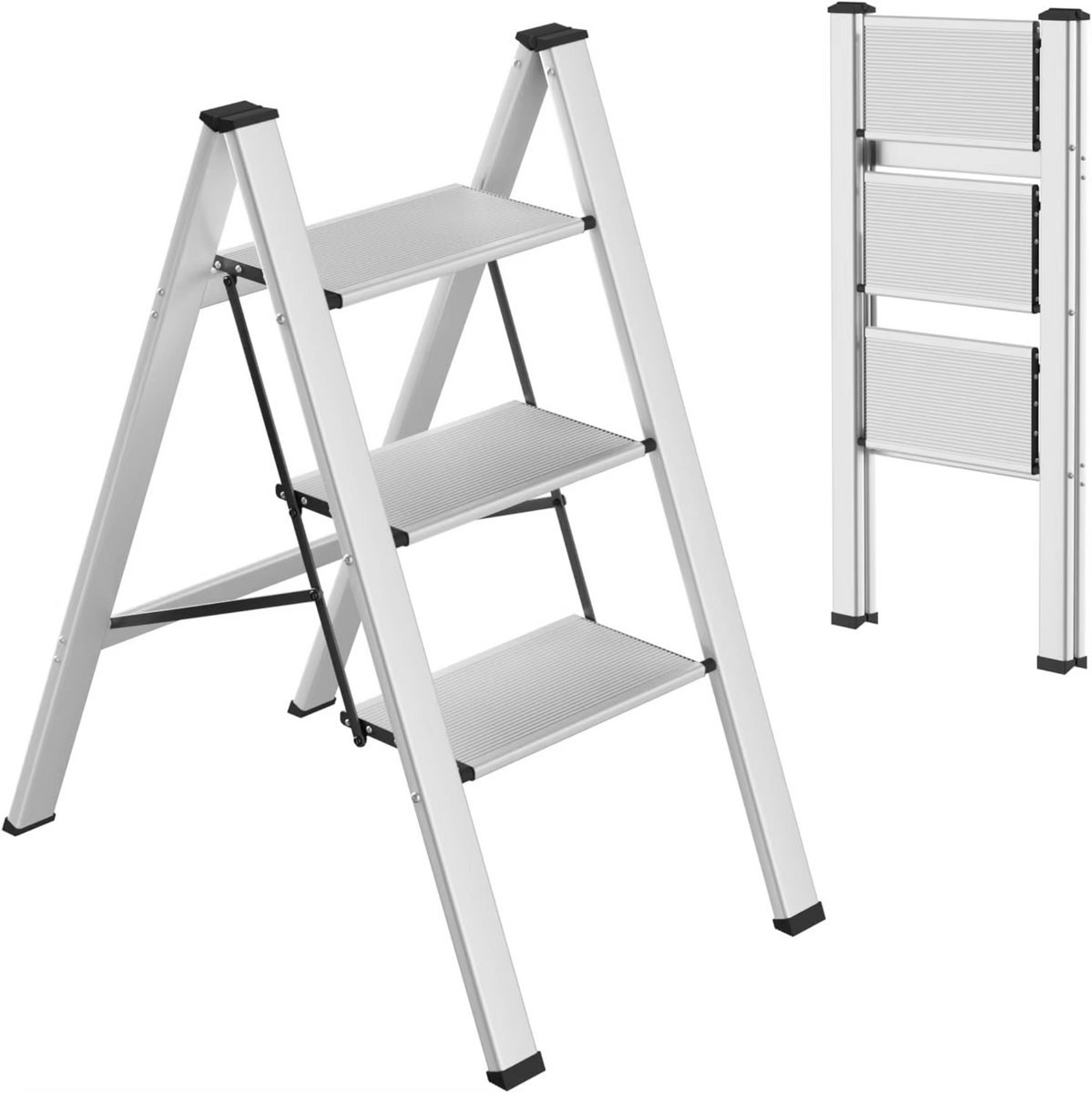 Telescopische Ladder 150KG Zilver - Lichtgewicht, Aluminium en Keukentrap - Voor Eetkamer, Keuken en Woonkamer