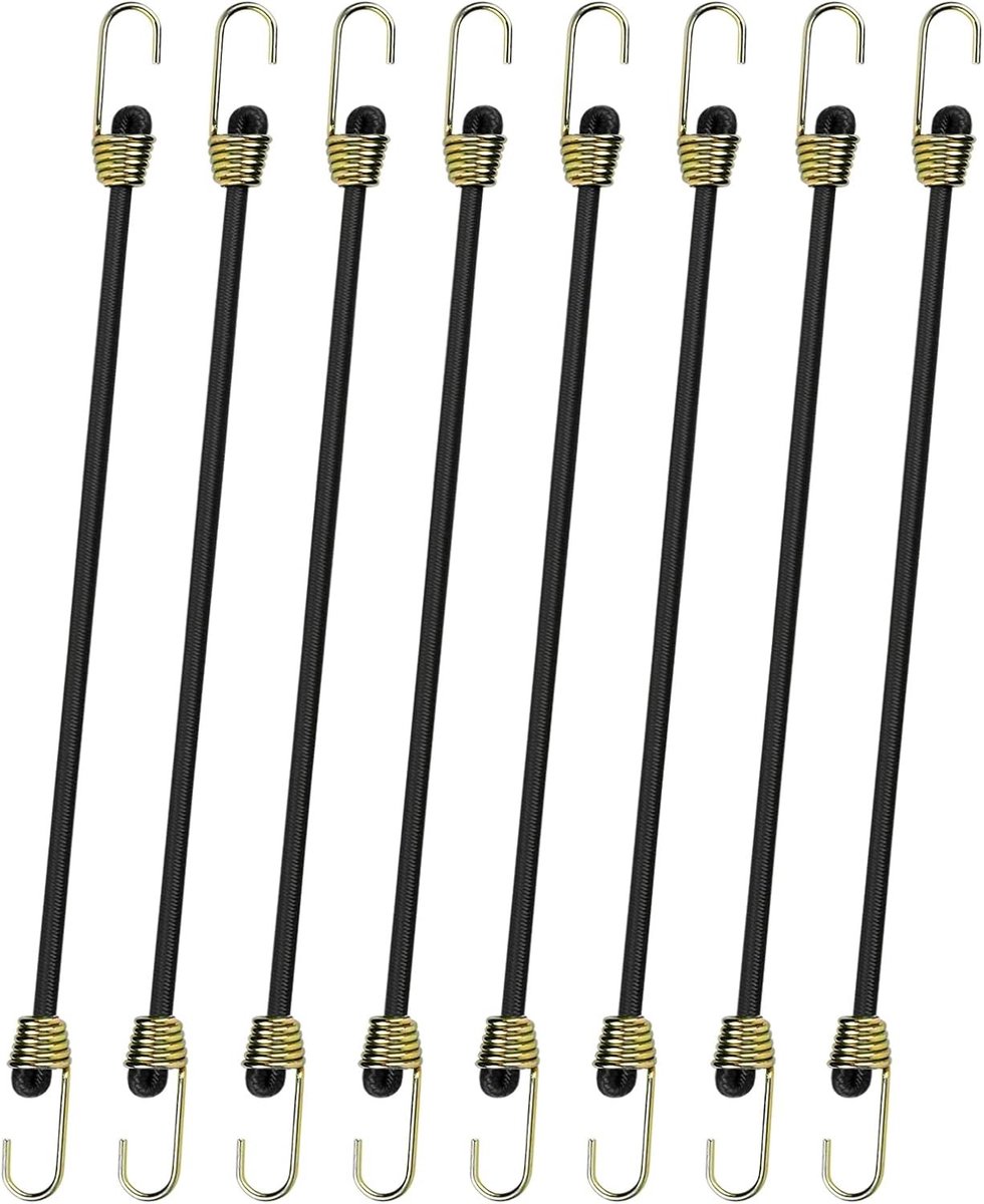8 stuks elastische bungeekoorden met haken, ideale bagagespanners voor kamperen en reizen, 25 cm (zwart)