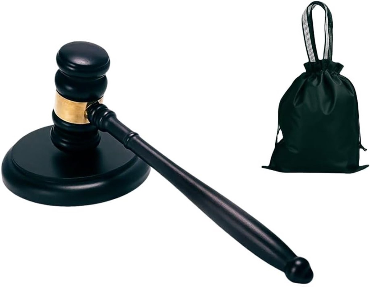 Houten Richterhamer met geluidsblok en opbergtas, ideaal voor advocaten, debatten en vergaderingen