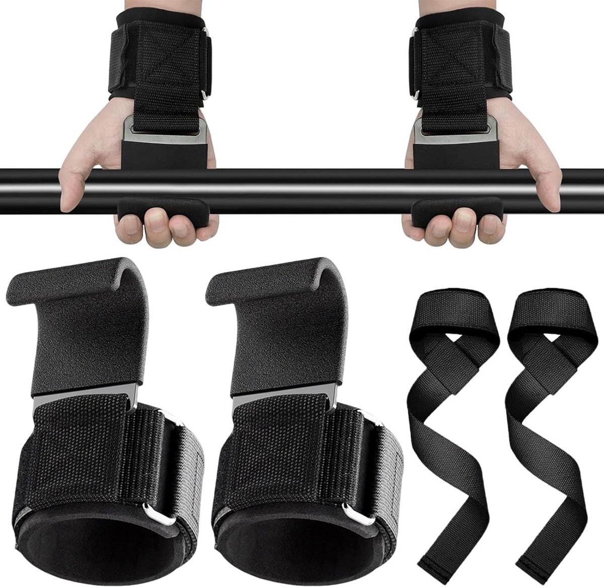 Trekhaken voor gewichtheffen met lift-straps - Optrekhulpen voor krachttraining, bodybuilding en fitness verbeteren