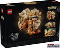 Achterkant van de LEGO Arcanine display box, met illustraties en afmetingen.
