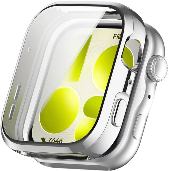 Zilverkleurige TPU hoes voor Huawei Watch Fit 5, met een zilverkleurige rand.