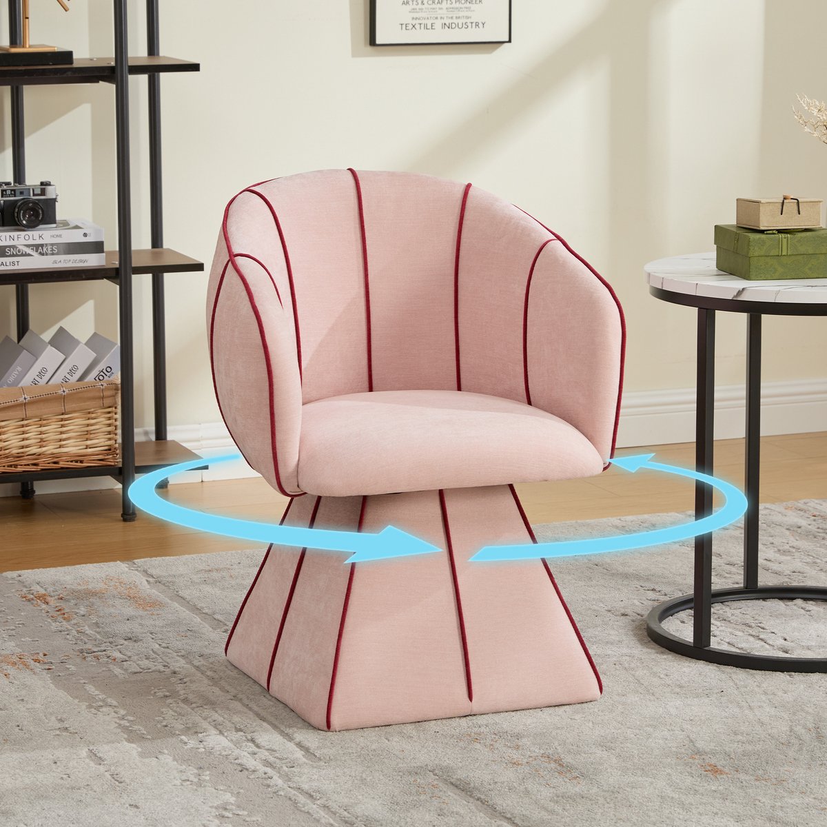 DESMIU Fauteuil - Draaistoel 56 X 54 X 74.5 Cm - 360 Graden Draaibaar Met Hoge Rugleuning En Armleuningen - Voor Slaapkamer, Woonkamer En Kinderkamer - Chenille - Roze
