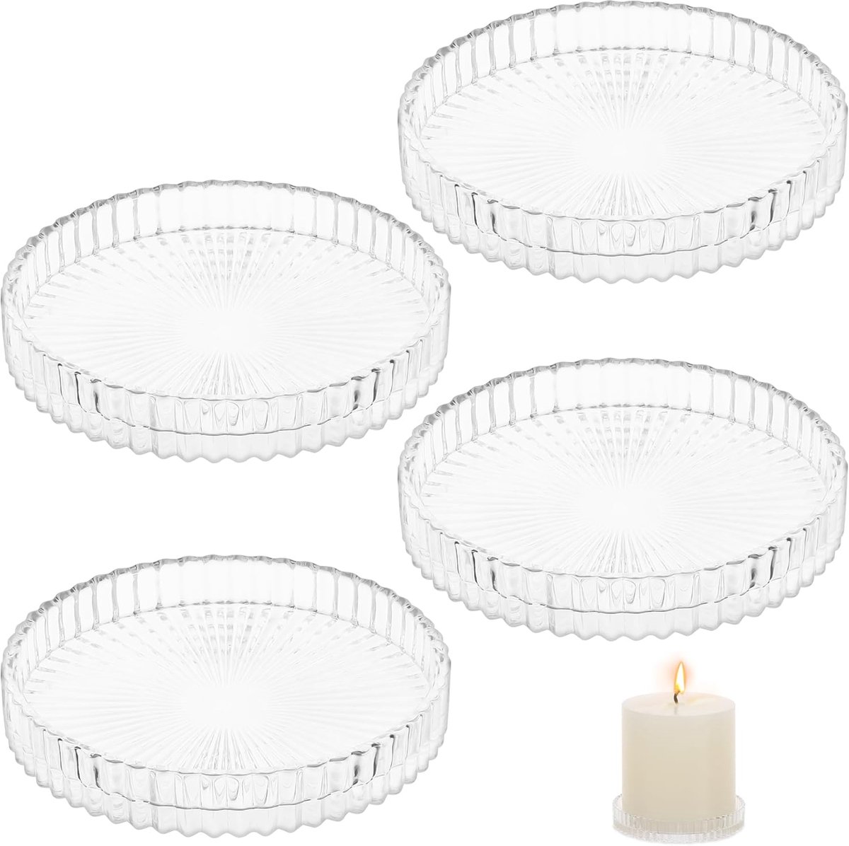 SnelShoppen - 4 Stuks Glazen Kaarsenschalen, 3,5 Inch Duidelijke Ronde Kaarsdish voor Tafeldecoraties, Spa, Feestdecoratie, Bruiloft, Halloween, Kerst