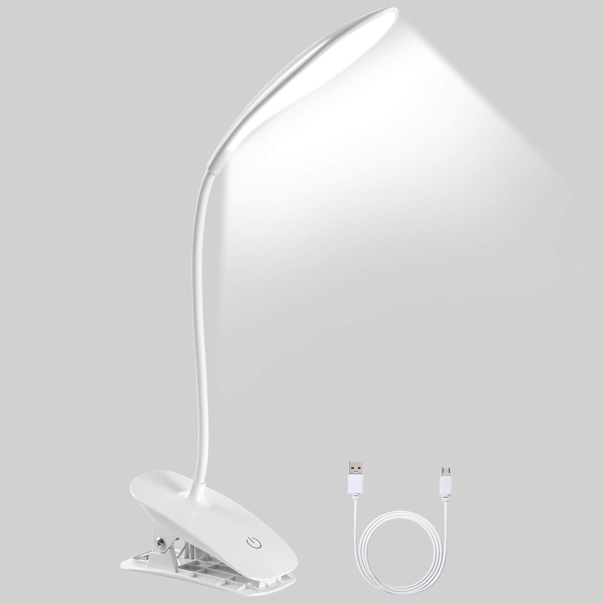 LED-bureaulamp - Clip-on bureaulamp - 360° draaibare USB-oplaadbare clip-on leeslamp - 3 instelbare kleurtemperaturen en helderheidsniveaus - Flexibele aanraakbediening - Geschikt voor lezen en kantoorgebruik.