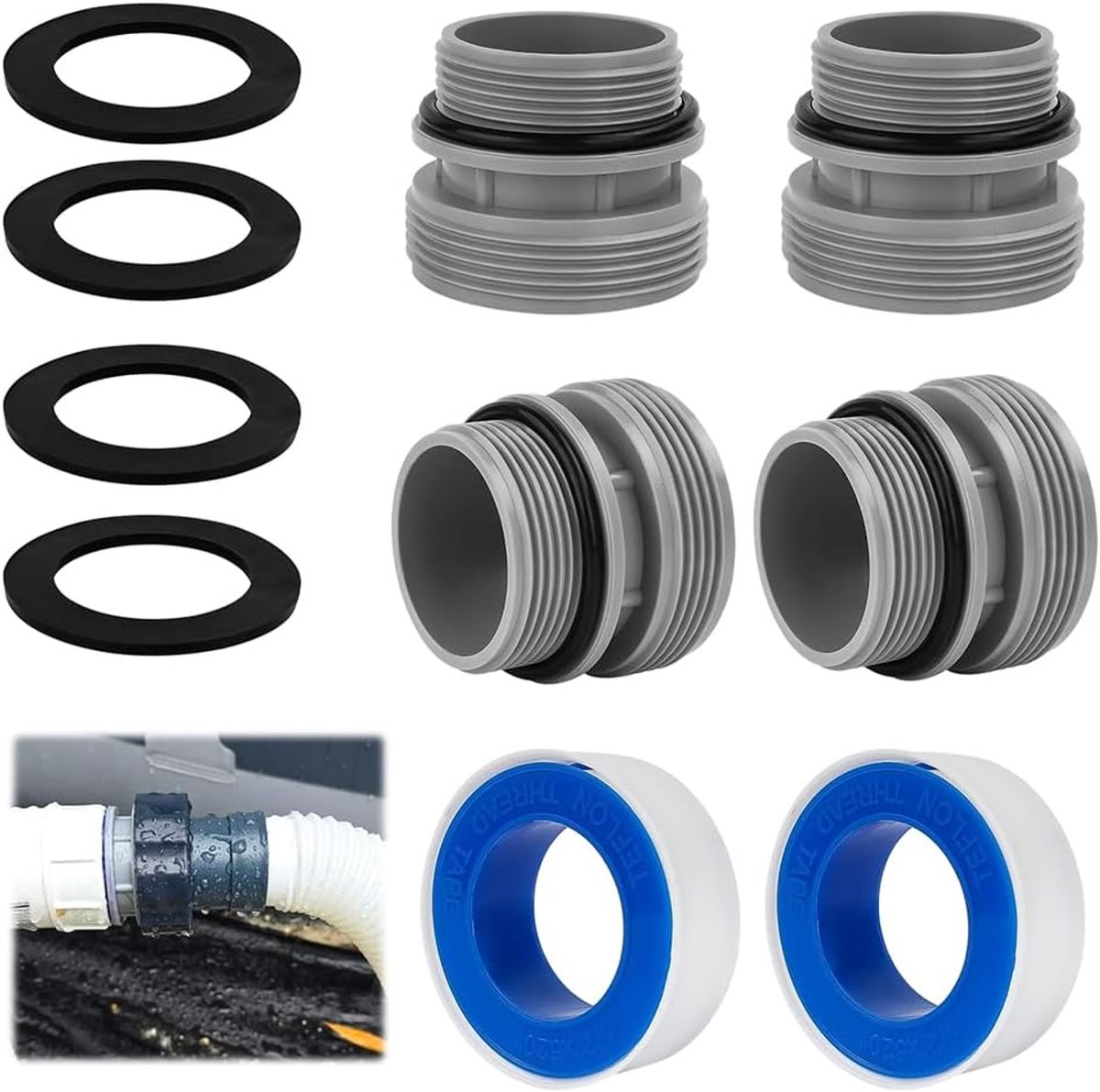 Intex 4-Piece Pool Hose Adapter Set for 40mm to 1 1/2 Inch Hose, Compatible with Coleman Filter Pumps - ShopVlot