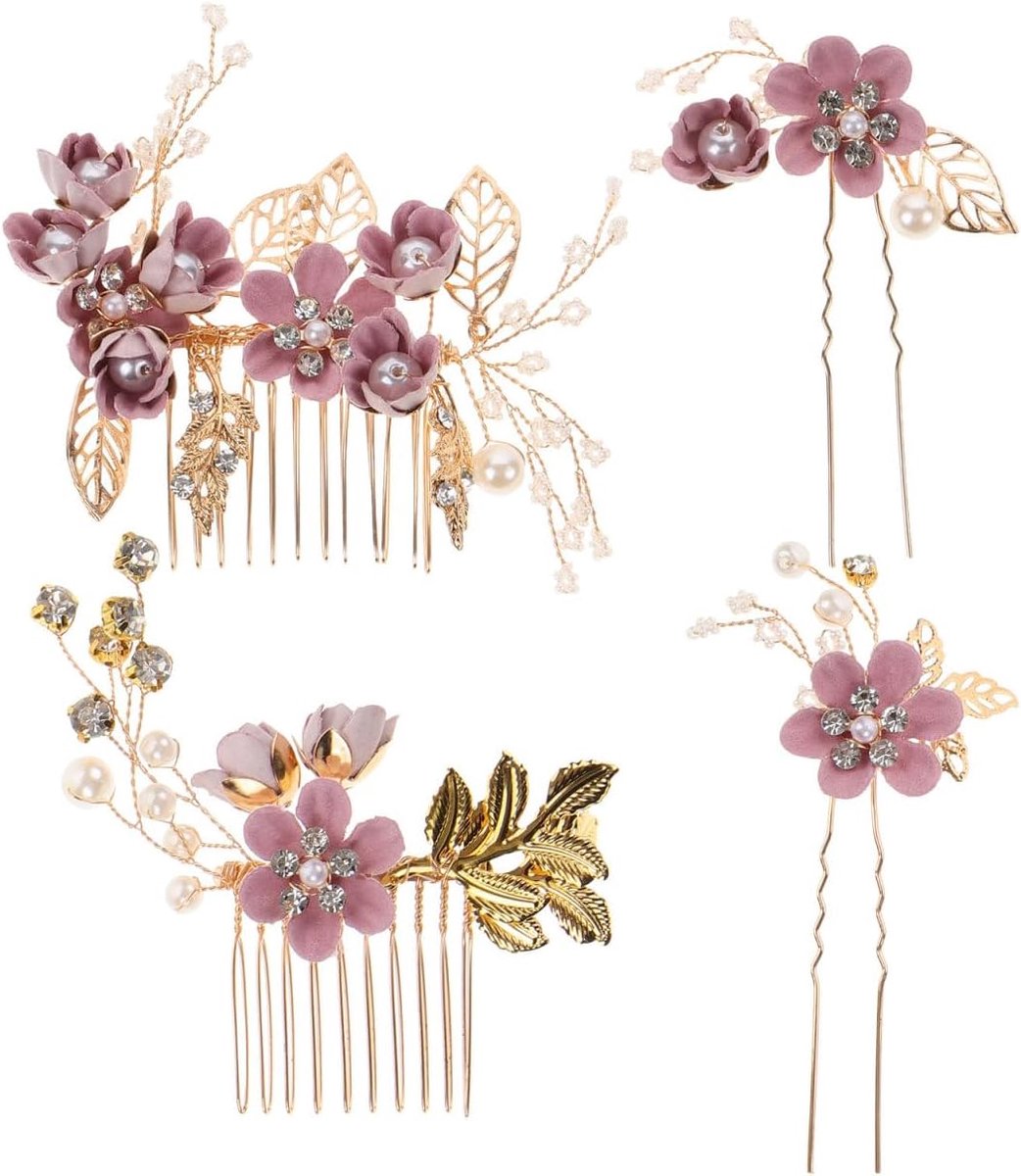 SnelShoppen - 4 Stuks Bruidshoofdtooi voor Bruidsmeisjes, Haaraccessoires met Parels en Strass-steentjes, Luxe Haarkammen voor Bruiloft, Prom en Verlo