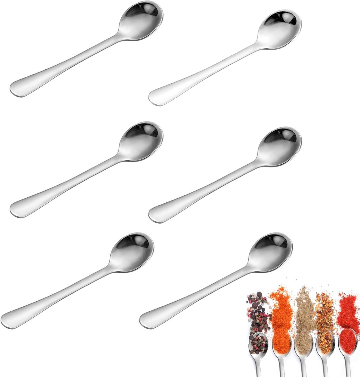 SnelShoppen - 6 Kleine RVS Lepels 7,5 cm - Schattige Mini Specerij Lepels voor Zout, Honing, Suiker - Keuken Accessoires voor Koken en Bakken