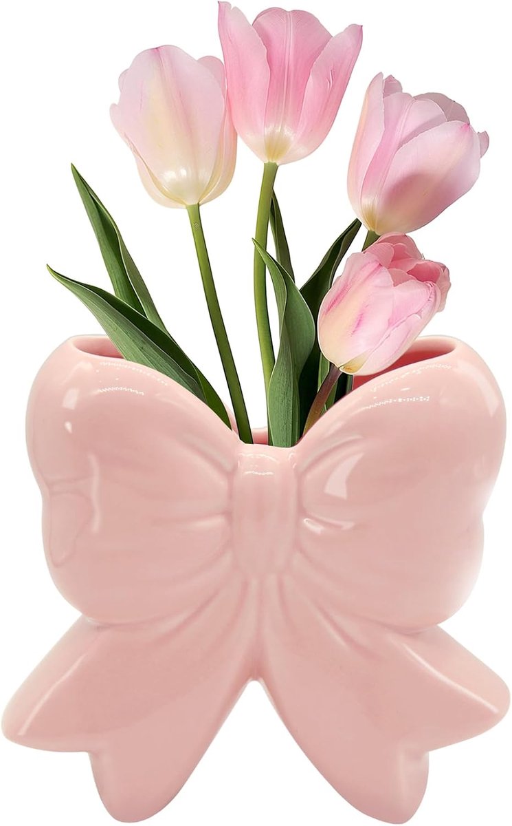 SnelShoppen - Coquette Vaasje met Strik, Keramische Pennenhouder, Make-up Borstels Houder, Hedendaags Ontwerp, Decoratieve Vrouwen Geschenken voor Thu