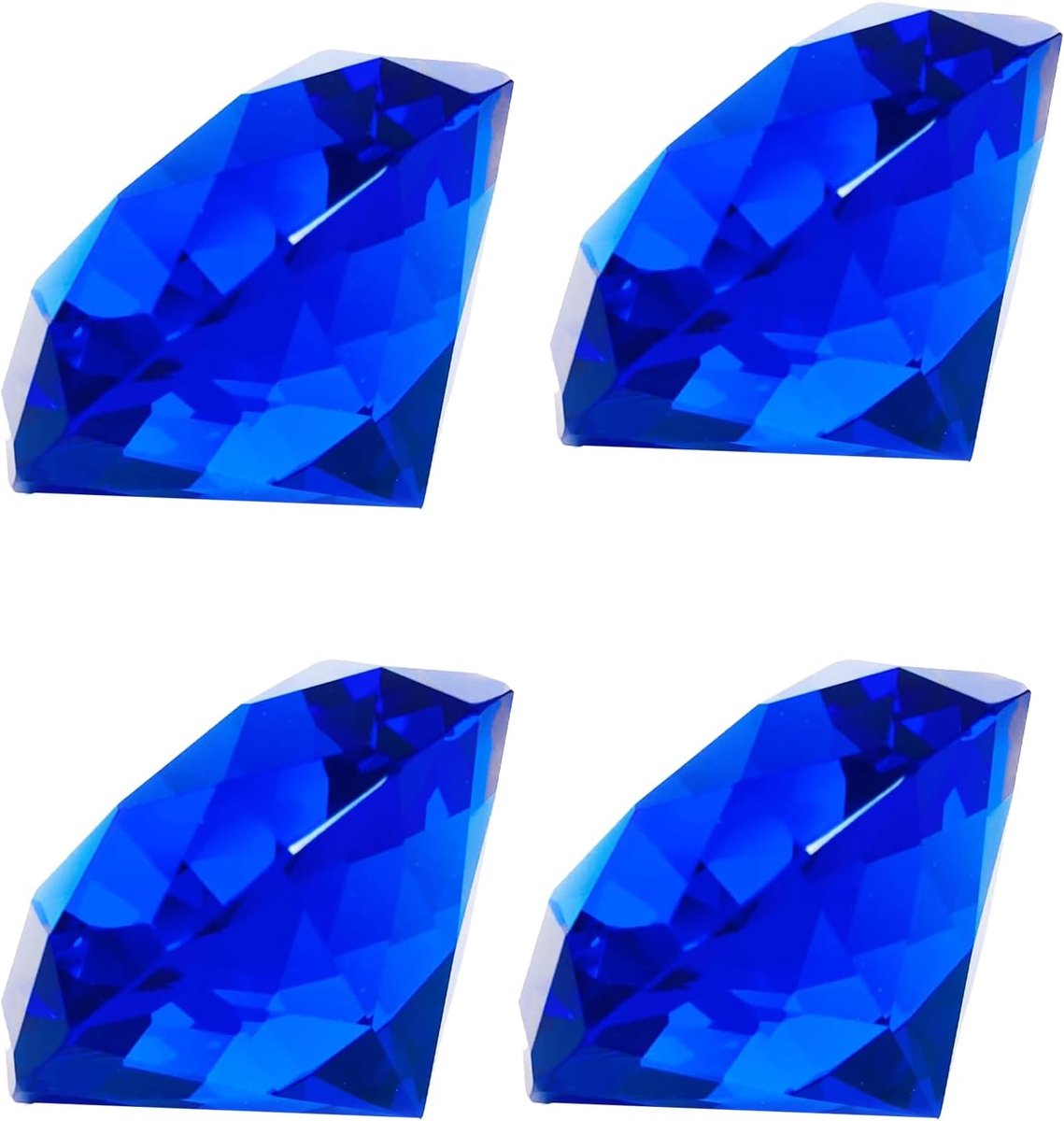 SnelShoppen - 4 Crystal Diamond Paperweights, Kristalhelder Geslepen Glas Blauw, Decoratie voor Bruiloft, Feest en Vitrine (Blauw, 40mm)