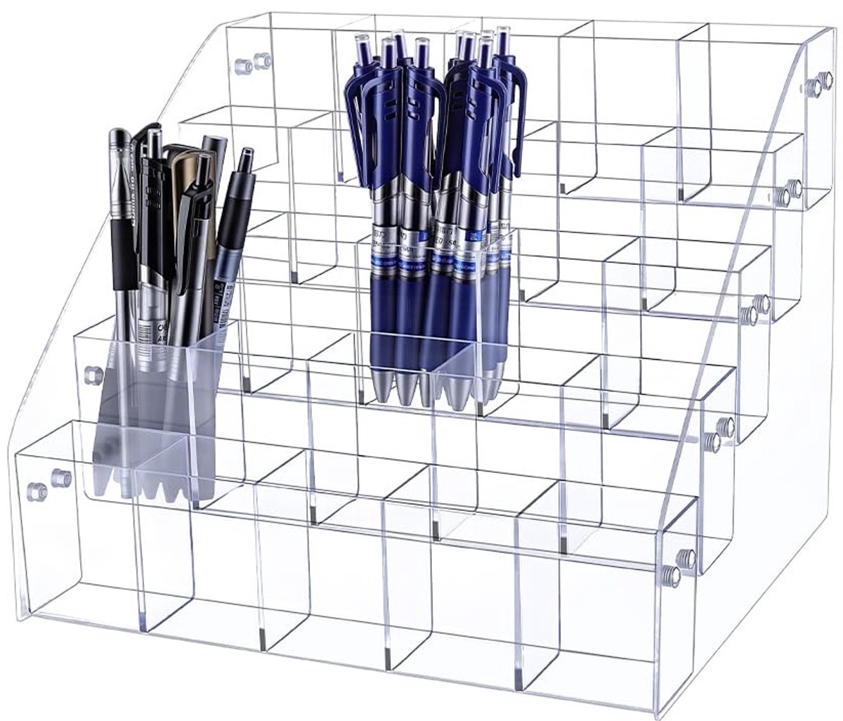 Omgoods - Transparante Acryl Pennenhouder - 5 Laags Organisator met 25 Compartimenten